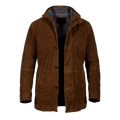 Men’s Brown Suede Leather Coat With Sherpa Lining – Winter Hooded Leather Jacket