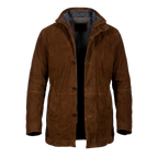Men’s Brown Suede Leather Coat With Sherpa Lining – Winter Hooded Leather Jacket