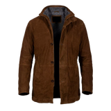 Manteau d'hiver en cuir suédé marron pour homme avec doublure sherpa – Blouson en cuir