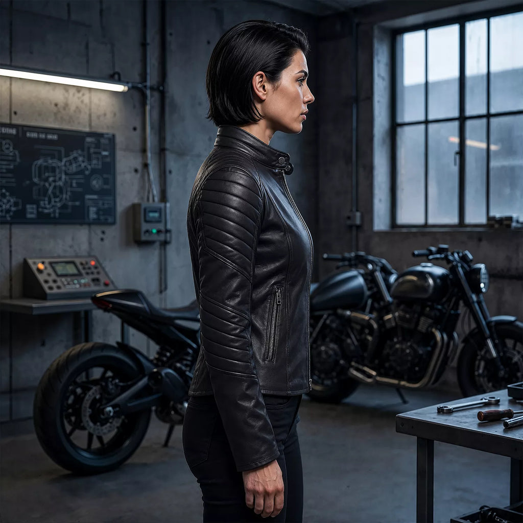 Schwarze Lederjacke für Herren im Superhelden-Stil - Motorrad Bikerjacke