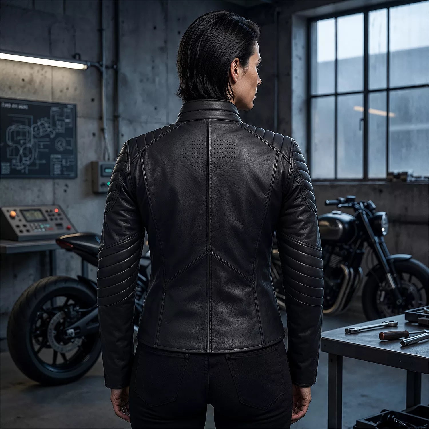 Schwarze Lederjacke für Herren im Superhelden-Stil - Motorrad Bikerjacke