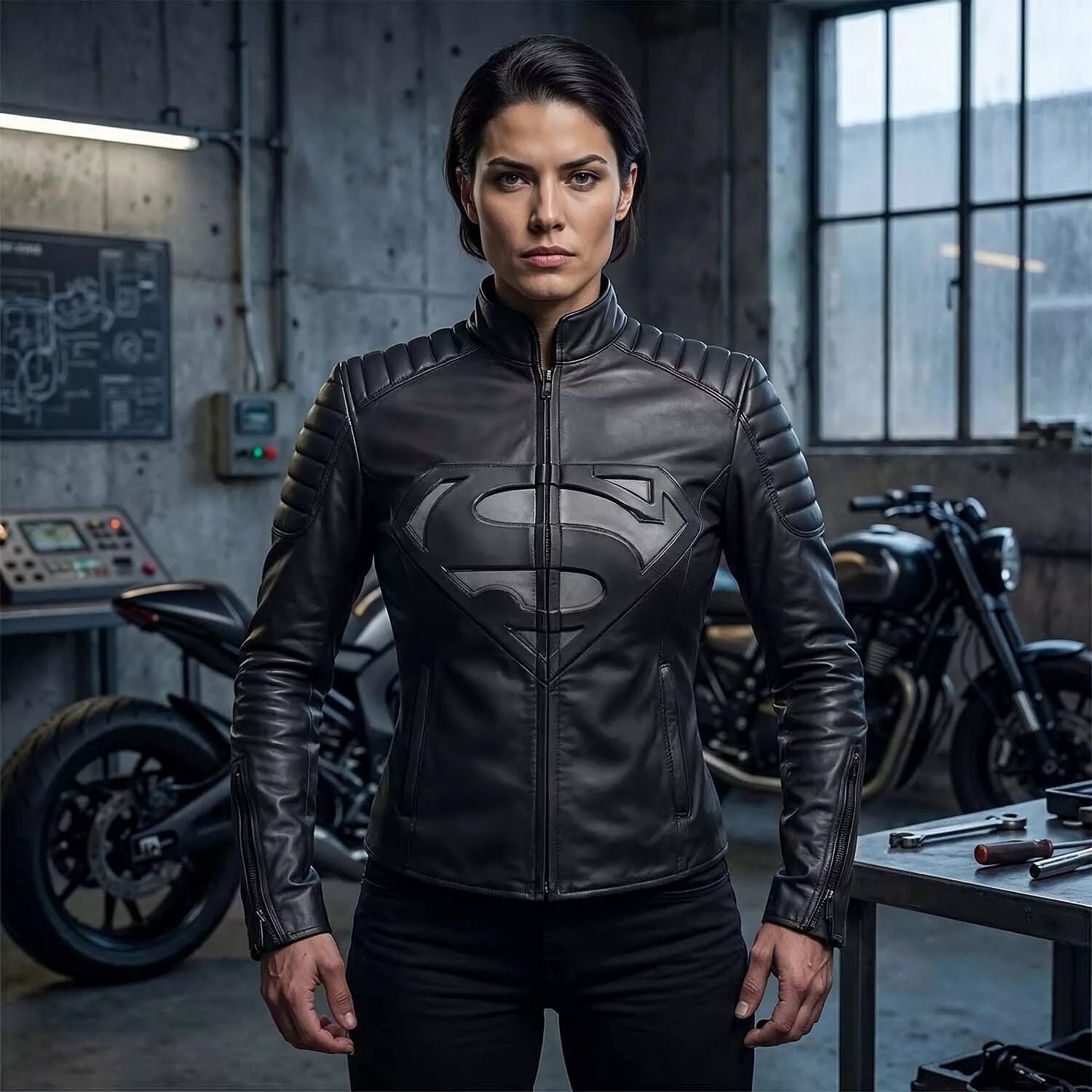 Schwarze Lederjacke für Herren im Superhelden-Stil - Motorrad Bikerjacke