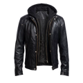 Men’s Black Hooded Leather Jacket – Casual Zip-Up Motorcycle Leather Jacket With Removable Hood