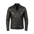 Men's Black Leather Jacket, Genuine Leather Cafe Racer Jacket, Motorcycle Jacket for Men, Minimalist Biker Leather Coat, Classic Black Leather Outerwear, Gift for Him