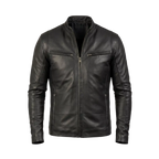 Men's Black Leather Jacket, Genuine Leather Cafe Racer Jacket, Motorcycle Jacket for Men, Minimalist Biker Leather Coat, Classic Black Leather Outerwear, Gift for Him