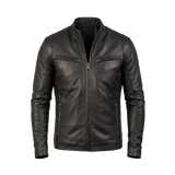 Men’s Black Leather Cafe Racer Jacket | Minimalist Biker Style