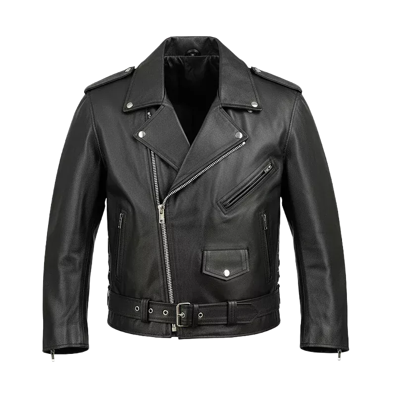 Schwarze Premium Biker-Lederjacke mit seitlicher Schnürung