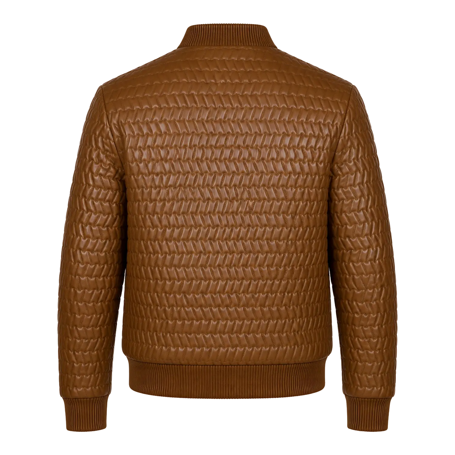 Men’s Cognac Brown Quilted Leather Bomber Jacket | Zip-Up Winter Jacket
