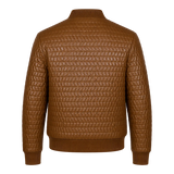 Men’s Cognac Brown Quilted Leather Bomber Jacket | Zip-Up Winter Jacket