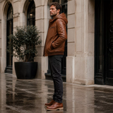 Brown Maverick Hooded Biker Leather Jacket for Men