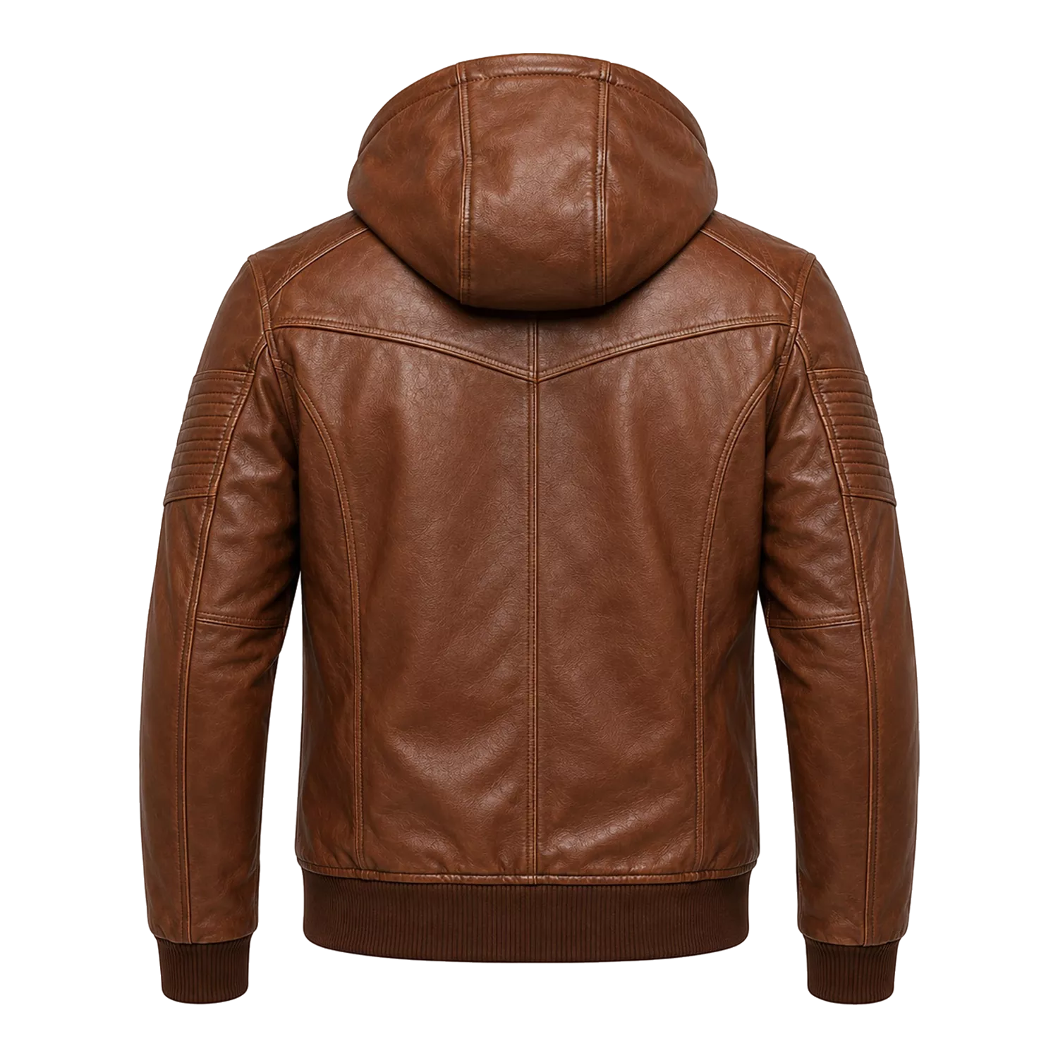 Brown Maverick Hooded Biker Leather Jacket for Men