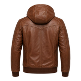 Brown Maverick Hooded Biker Leather Jacket for Men