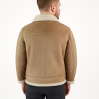 Men's Beige Shearling Leather Jacket – Premium Aviator Sheepskin Winter Coat