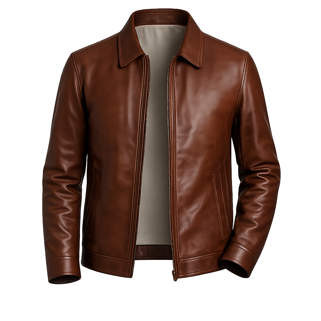 Veste zippée classique en similicuir marron pour homme – Vêtement d'extérieur décontracté de qualité supérieure