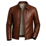 Veste zippée classique en similicuir marron pour homme – Vêtement d'extérieur décontracté de qualité supérieure