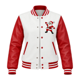 Women's Santa Claus Embroidered Red & White Christmas Varsity Jacket