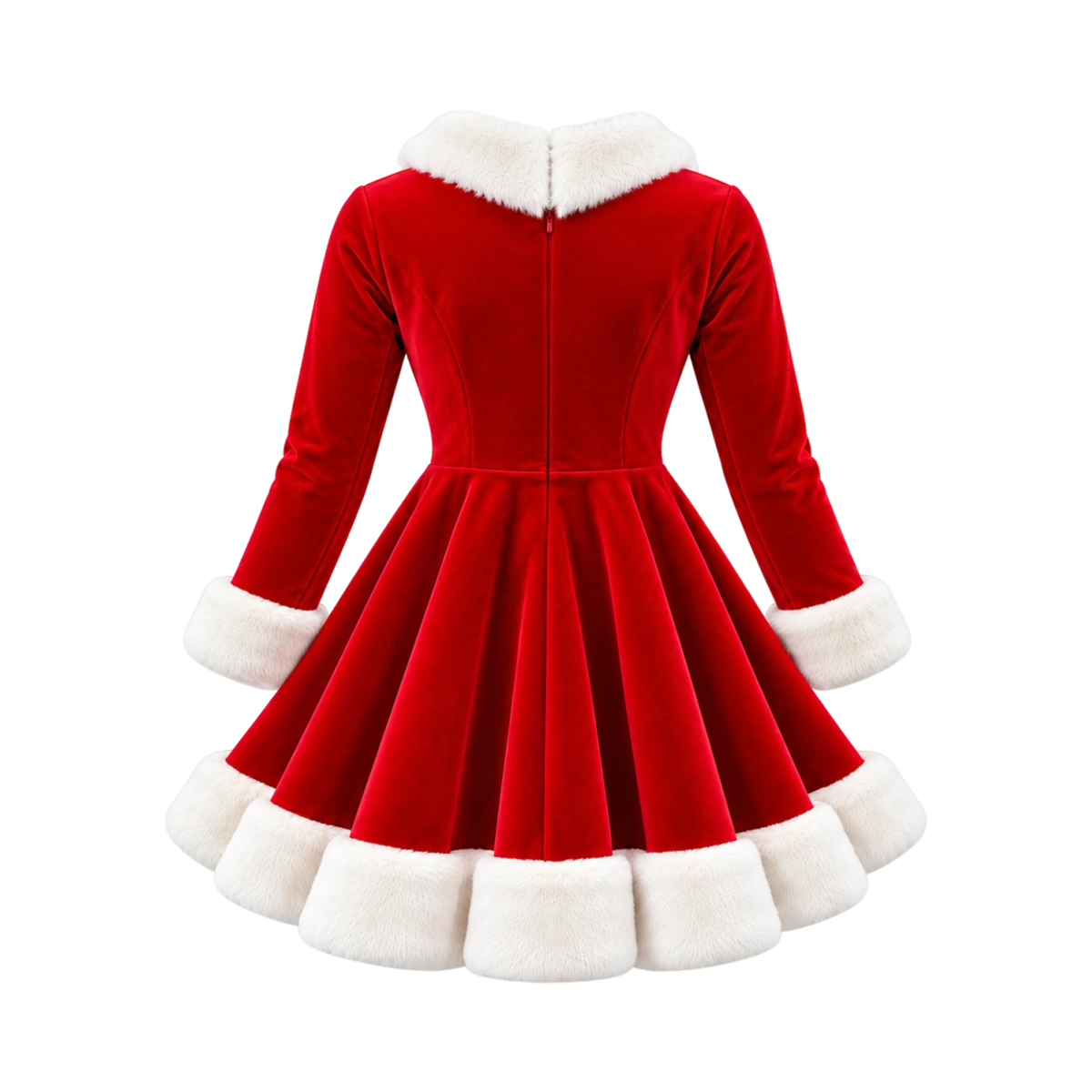 Women's Christmas Red Velvet Flared Mini Coat with White Faux Fur Trim