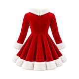 Women's Christmas Red Velvet Flared Mini Coat with White Faux Fur Trim