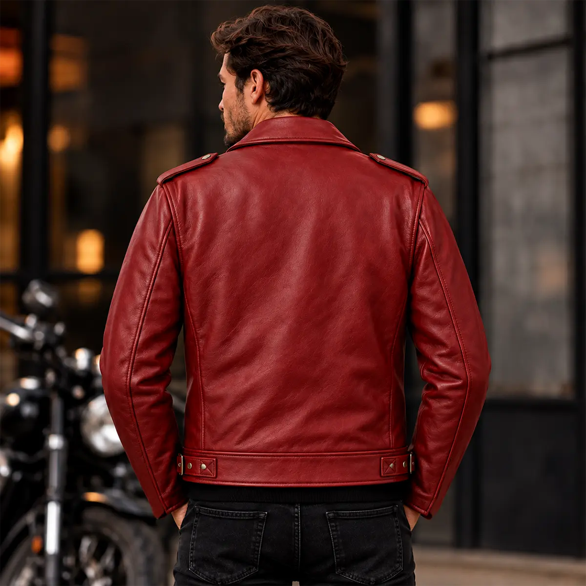 Men's Santa Claus Embroidered Red Leather Biker Jacket – Christmas Edition