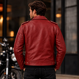 Men's Santa Claus Embroidered Red Leather Biker Jacket – Christmas Edition