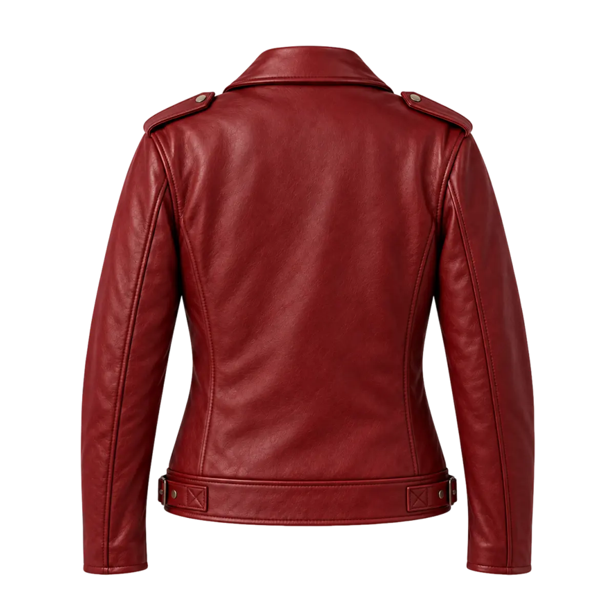 Women's Santa Claus Embroidered Red Leather Biker Jacket – Christmas Edition