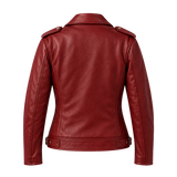 Women's Santa Claus Embroidered Red Leather Biker Jacket – Christmas Edition