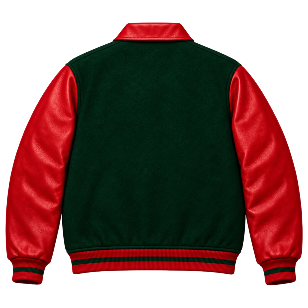 Men's Christmas Red & Green Leather Sleeve Varsity Jacket