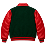 Men's Christmas Red & Green Leather Sleeve Varsity Jacket