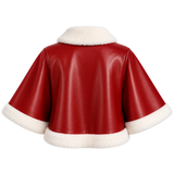 Women's Christmas Red Leather Cape Jacket – White Faux Fur Trim