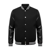 Classic Black Varsity Jacket with Premium Leather Sleeves