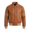 Cooper Retro Tan Leather Bomber Varsity Jacket
