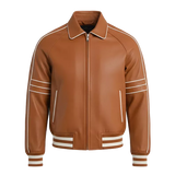 Blouson aviateur en cuir tanné pour homme – Blouson en cuir véritable style rétro universitaire