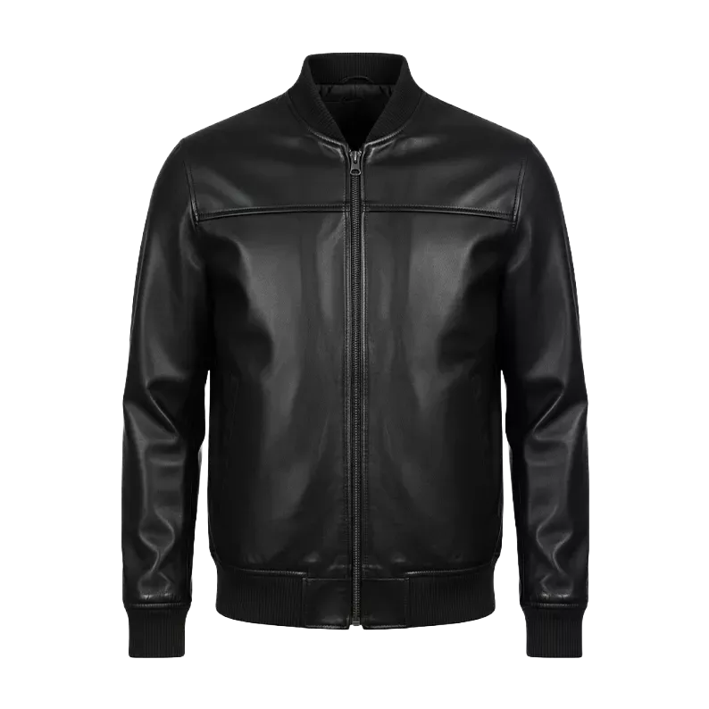 DE-MARCA Schwarze Bomberjacke aus echtem Lammleder für Herren