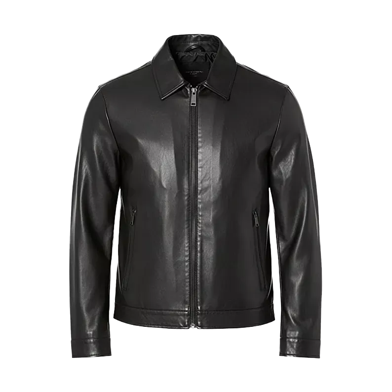DKNY Schwarze klassische Bomberjacke aus Leder mit Umlegekragen
