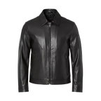 DKNY Black Classic Leather Laydown Collar Bomber Jacket