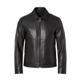 DKNY Black Classic Leather Laydown Collar Bomber Jacket