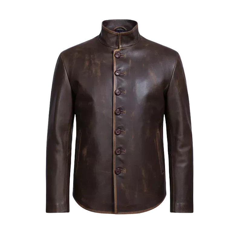 Drakeshire Vintage Brown Stehkragen-Lederjacke