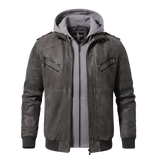 FLAVOR Brown Leather Motorcycle Jacket with Removable Hoodie