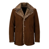 Furlong Brown Suede Leather Coat – Luxury Fur Collar Winter Coat for Men