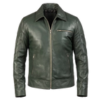 Men's Green Leather Jacket – Premium Genuine Leather Biker Jacket with Classic Vintage Style|