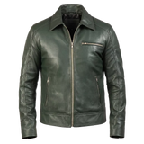 Men's Green Leather Jacket – Premium Genuine Leather Biker Jacket with Classic Vintage Style|