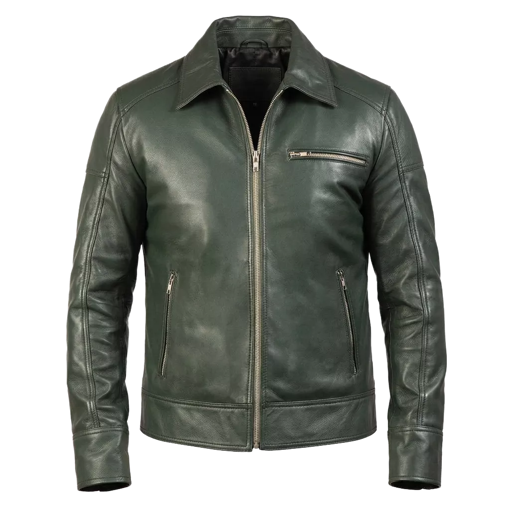 Men's Green Leather Jacket – Premium Genuine Leather Biker Jacket with Classic Vintage Style|