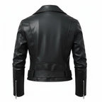 Women’s Slim Fit Faux Leather Moto Biker Jacket with Adjustable Belt and Zipper Detail
