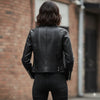 Women’s Slim Fit Faux Leather Moto Biker Jacket with Adjustable Belt and Zipper Detail