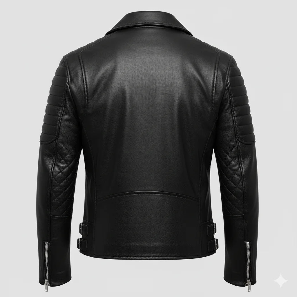 Herren Premium Bikerjacke aus Kunstleder mit gerippter Schulterpolsterung und asymmetrischem Reißverschluss