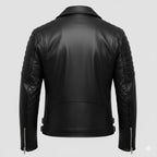 Men’s Premium Faux Leather Biker Jacket with Ribbed Shoulder Padding and Asymmetrical Zip