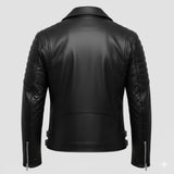 Blouson de motard homme en similicuir premium avec épaulettes côtelées et fermeture éclair asymétrique