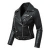 Women’s Slim Fit Faux Leather Moto Biker Jacket with Adjustable Belt and Zipper Detail