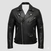 Men’s Premium Faux Leather Biker Jacket with Ribbed Shoulder Padding and Asymmetrical Zip