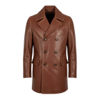Men's Brown Leather Coat, Double Breasted Leather Overcoat, Vintage Leather Trench Coat, Genuine Leather Winter Coat, Classic Long Leather Jacket for Men, Gift for Him